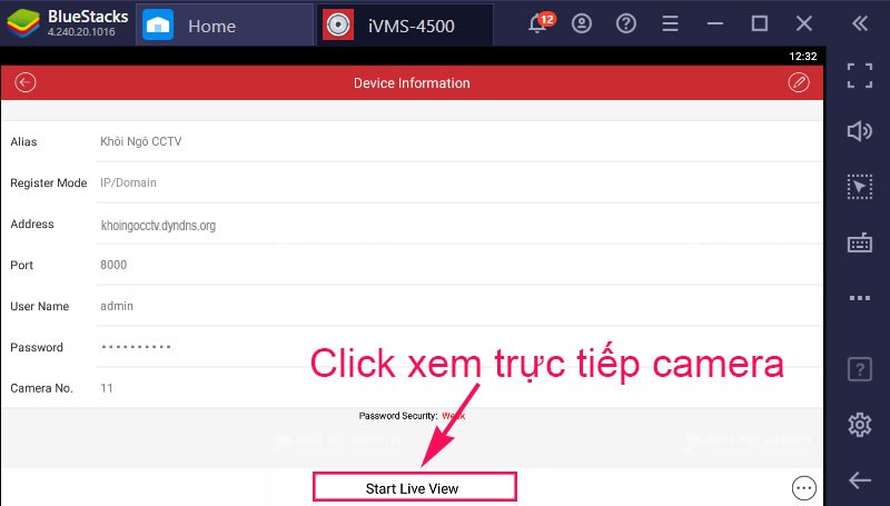 Click de xem truc tiep camera qua ten mien tren iVMS 4500 PC b15