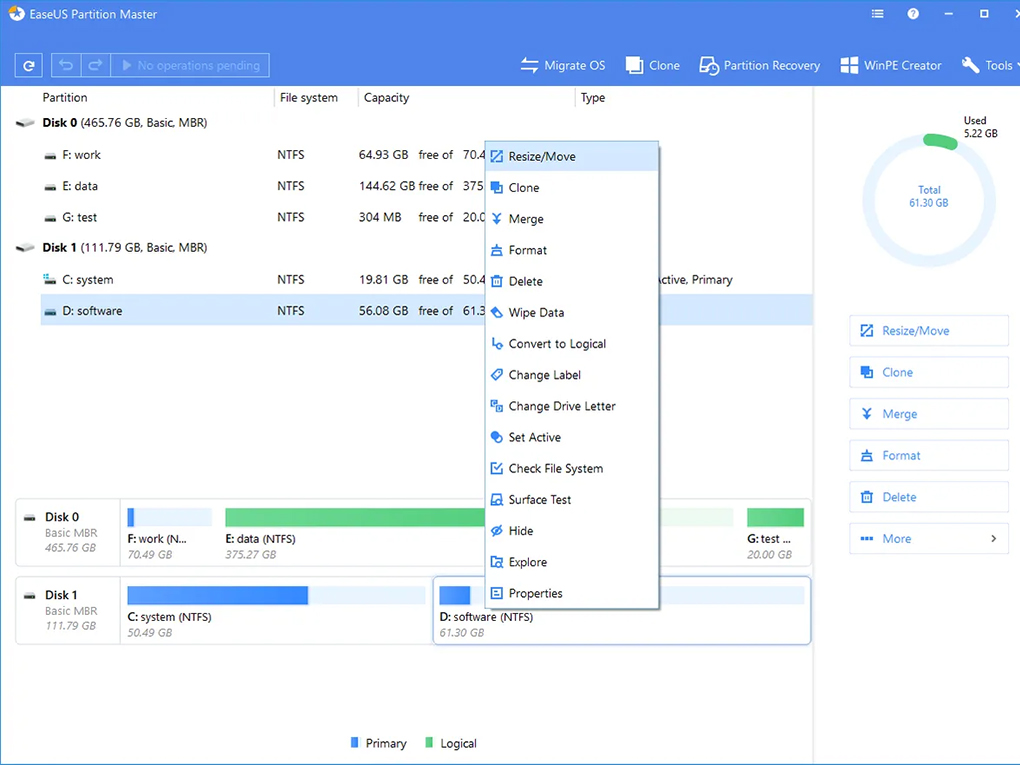 phần mềm Easeus Partition Master