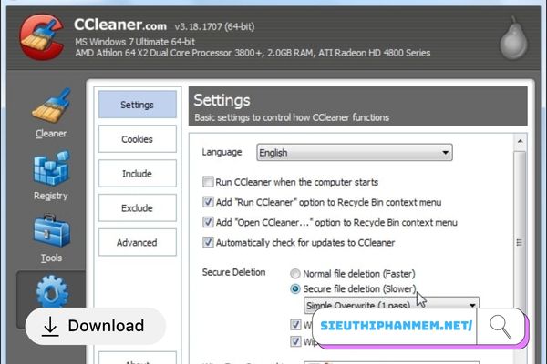 CCleaner sửa lỗi cho win 7