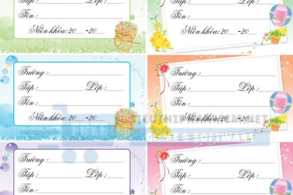 nhãn dán vở loại học đường